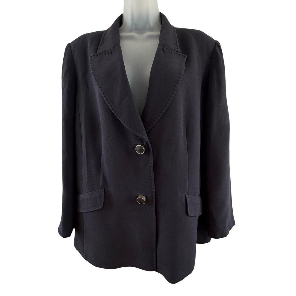 Marina Rinaldi Jacket Womens 27 US 18 Navy Blue Crepe Blazer 2 Button Made Italy